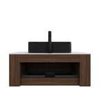 36" Brown Wood Floating Bathroom Vanity With Black Sink