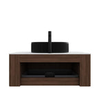 36" Brown Wood Floating Bathroom Vanity With Black Sink
