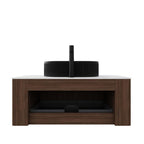 36" Brown Wood Floating Bathroom Vanity With Black Sink