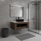 36" Brown Wood Floating Bathroom Vanity With Black Sink