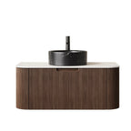 36" Brown Wood Floating Bathroom Vanity With Black Sink
