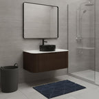 36" Brown Wood Floating Bathroom Vanity With Black Sink