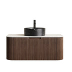 36" Brown Wood Floating Bathroom Vanity With Black Sink