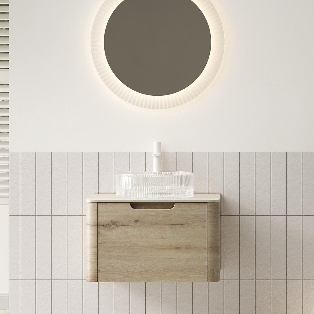 24" Brown Wood Floating Bathroom Vanity With White Sink