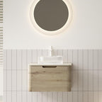 24" Brown Wood Floating Bathroom Vanity With White Sink