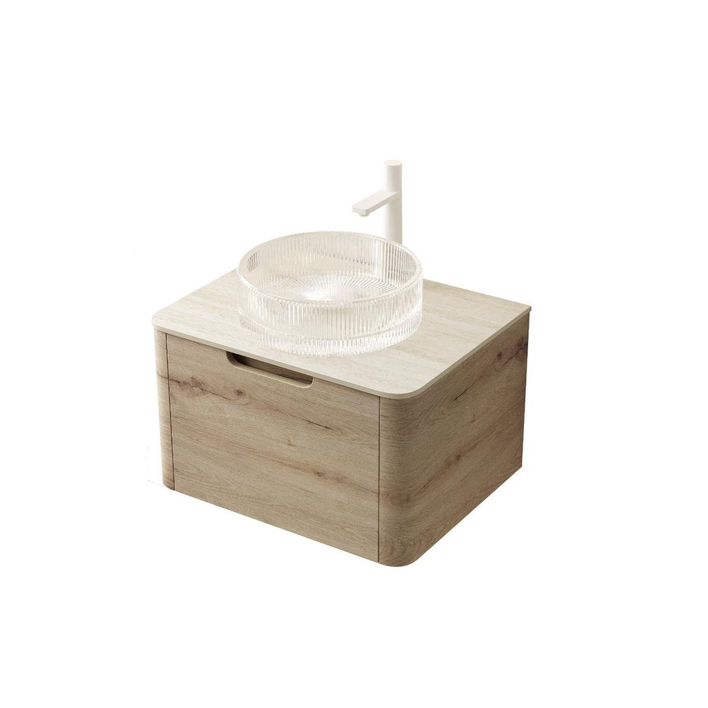 24" Brown Wood Floating Bathroom Vanity With White Sink