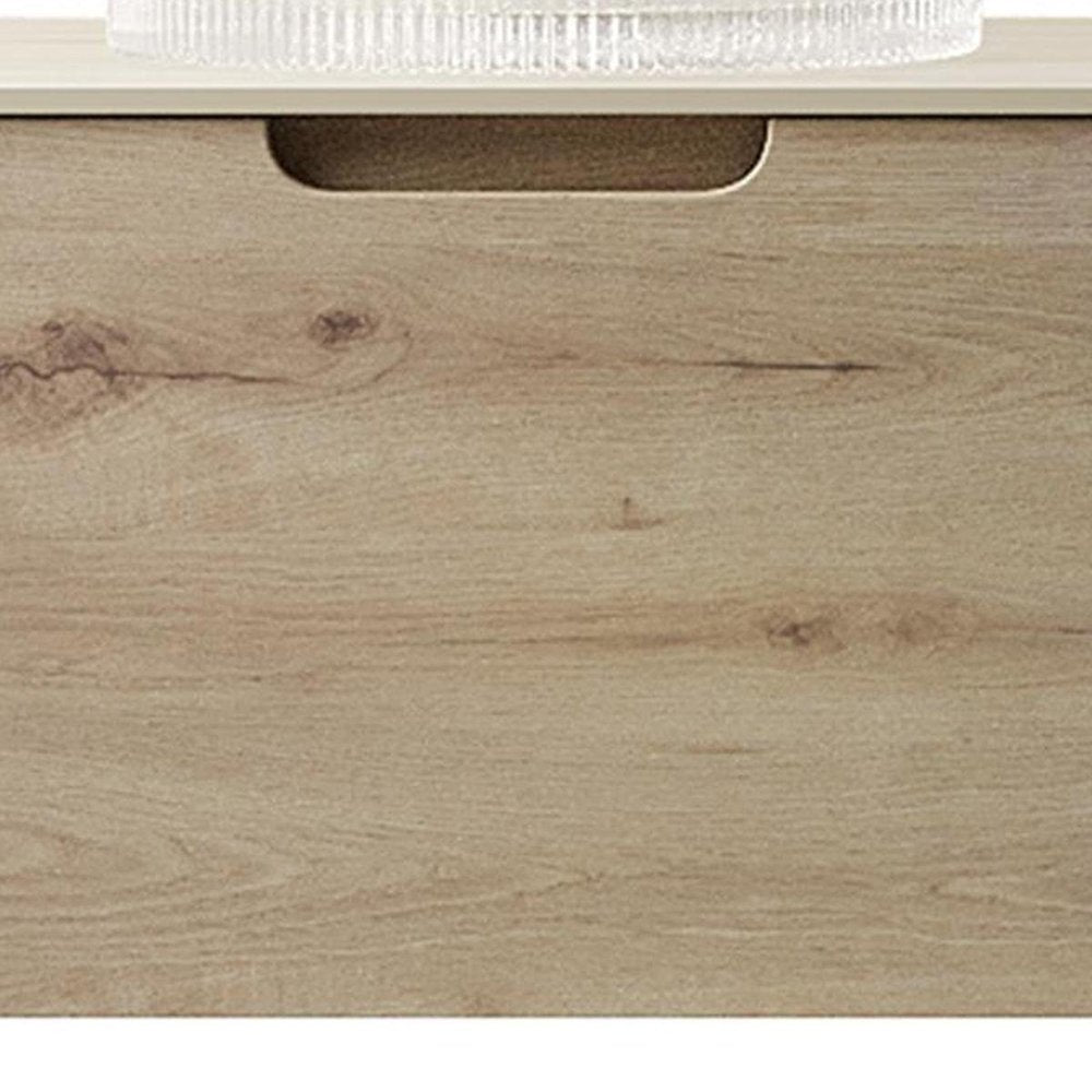 24" Brown Wood Floating Bathroom Vanity With White Sink