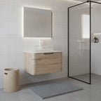 24" Brown Wood Floating Bathroom Vanity With White Sink