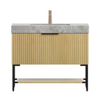 36" Brown Wood Freestanding Bathroom Vanity With White Sink