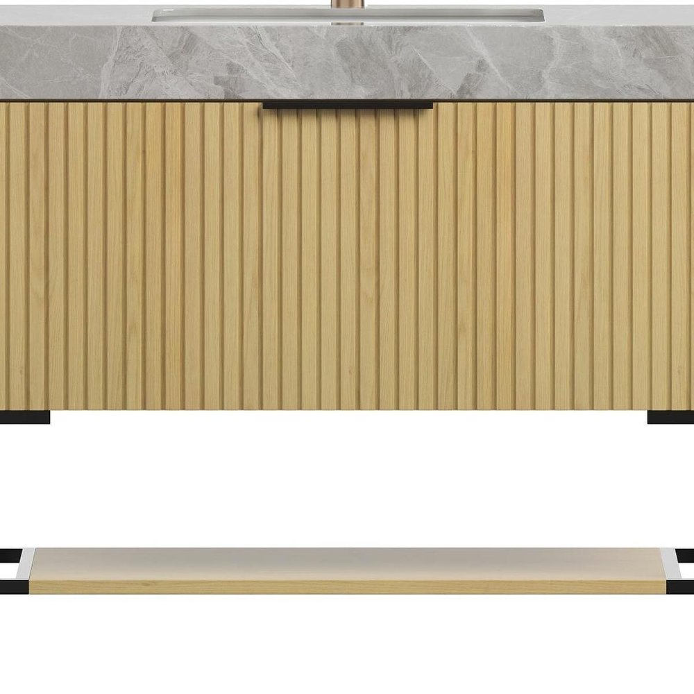 36" Brown Wood Freestanding Bathroom Vanity With White Sink