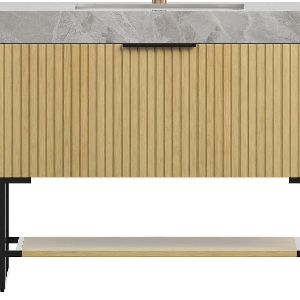 36" Brown Wood Freestanding Bathroom Vanity With White Sink