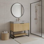 36" Brown Wood Freestanding Bathroom Vanity With White Sink