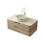 36" Brown Wood Floating Bathroom Vanity With White Sink