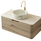 36" Brown Wood Floating Bathroom Vanity With White Sink
