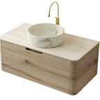 36" Brown Wood Floating Bathroom Vanity With White Sink