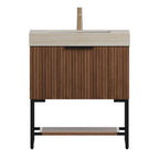 30" Brown Wood Freestanding Bathroom Vanity With White Sink