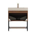 30" Brown Wood Freestanding Bathroom Vanity With White Sink