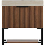 30" Brown Wood Freestanding Bathroom Vanity With White Sink
