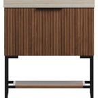 30" Brown Wood Freestanding Bathroom Vanity With White Sink