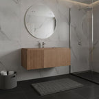 35" Brown Wood Floating Single Door Bathroom Vanity