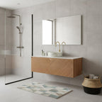 48" Brown Wood Floating Double Door Bathroom Vanity With White Sink