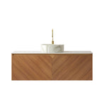48" Brown Wood Floating Double Door Bathroom Vanity With White Sink