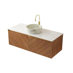 48" Brown Wood Floating Double Door Bathroom Vanity With White Sink