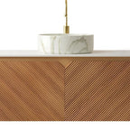 48" Brown Wood Floating Double Door Bathroom Vanity With White Sink