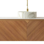 48" Brown Wood Floating Double Door Bathroom Vanity With White Sink
