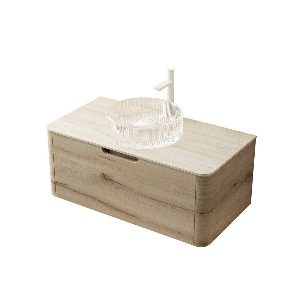 36" Brown Wood Floating Bathroom Vanity With White Sink