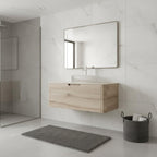 36" Brown Wood Floating Bathroom Vanity With White Sink