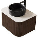24" Brown Wood Floating Bathroom Vanity With Black Sink