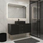 48" Black Wood Freestanding Three Door Bathroom Vanity With Sink And Two Drawers