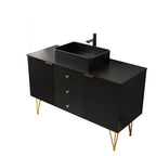48" Black Wood Freestanding Three Door Bathroom Vanity With Sink And Two Drawers
