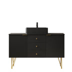 48" Black Wood Freestanding Three Door Bathroom Vanity With Sink And Two Drawers