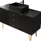 48" Black Wood Freestanding Three Door Bathroom Vanity With Sink And Two Drawers