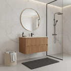 30" Brown Wood Floating Bathroom Vanity And Two Drawers