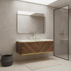 48" Brown Wood Floating Bathroom Vanity With White Sink And Two Drawers