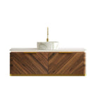 48" Brown Wood Floating Bathroom Vanity With White Sink And Two Drawers