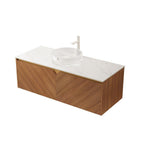 48" Brown Wood Floating Bathroom Vanity With White Sink And Two Drawers