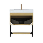30" Brown Wood Freestanding Bathroom Vanity With White Sink