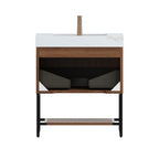 30" Brown Wood Freestanding Bathroom Vanity With White Sink