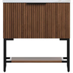30" Brown Wood Freestanding Bathroom Vanity With White Sink