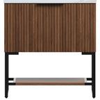 30" Brown Wood Freestanding Bathroom Vanity With White Sink