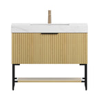 36" Brown Wood Freestanding Bathroom Vanity With White Sink