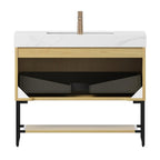 36" Brown Wood Freestanding Bathroom Vanity With White Sink