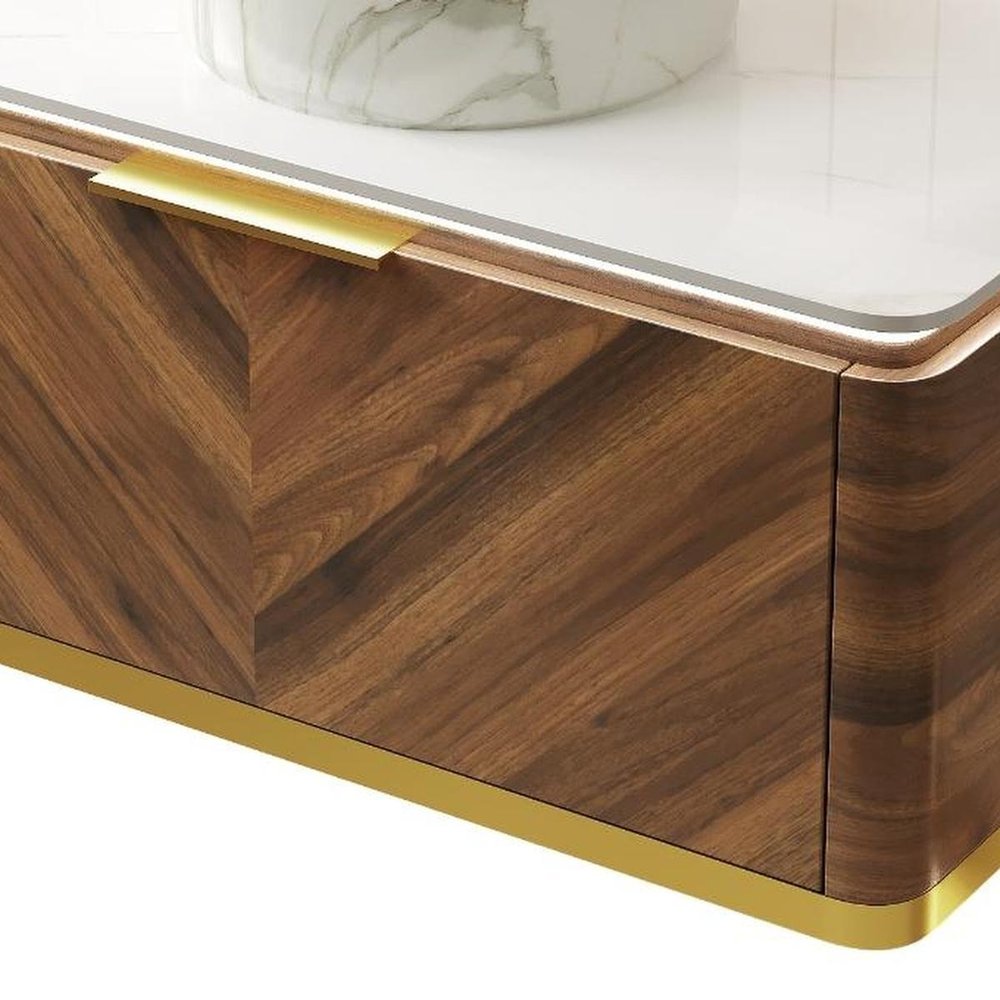 36" Brown Wood Floating Bathroom Vanity With White Sink
