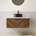 36" Brown Wood Floating Bathroom Vanity With Black Sink