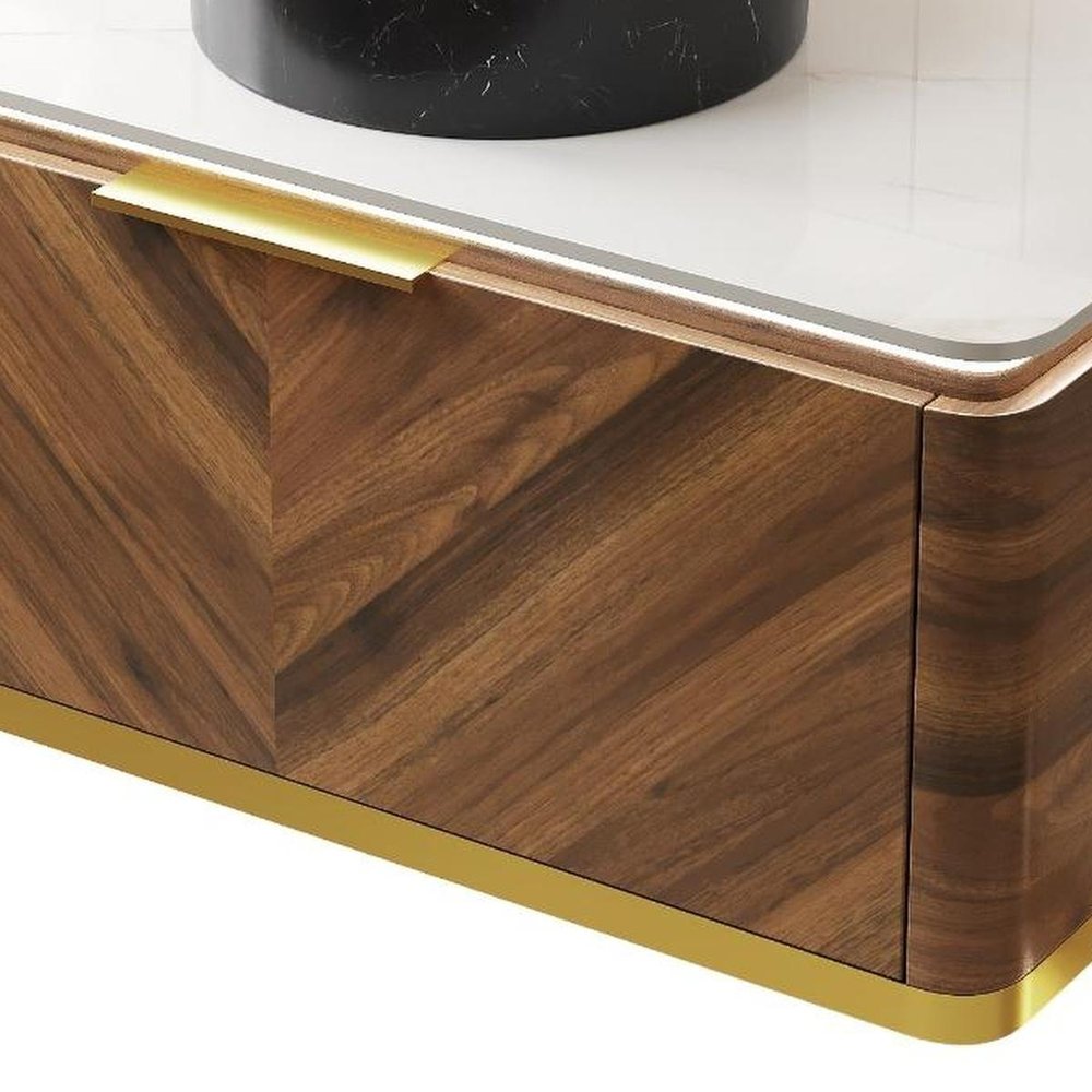36" Brown Wood Floating Bathroom Vanity With Black Sink