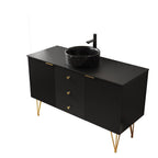 48" Black Wood Freestanding Three Door Bathroom Vanity With Sink And Two Drawers